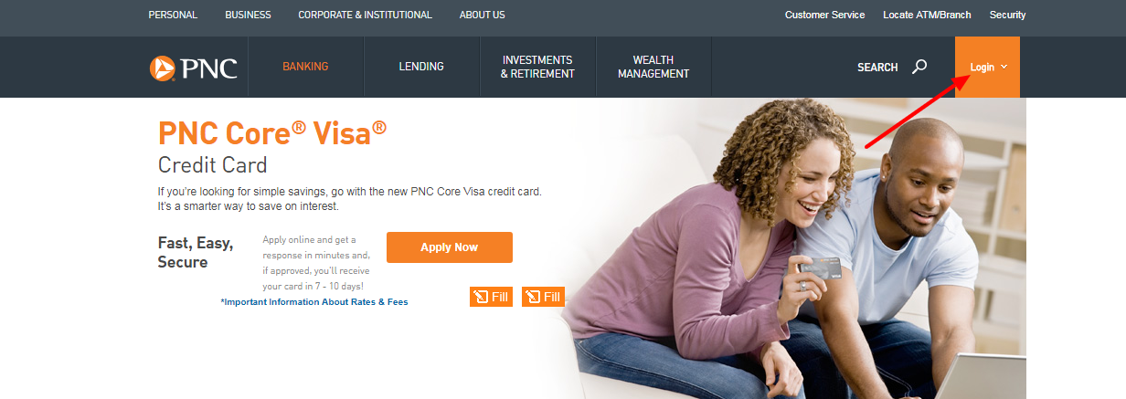 log in to your pnc bank core visa credit card account