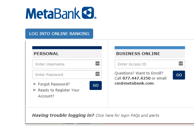 login to meta bank business or personal