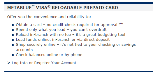 login to metabluetm visaxx reloadable prepaid card