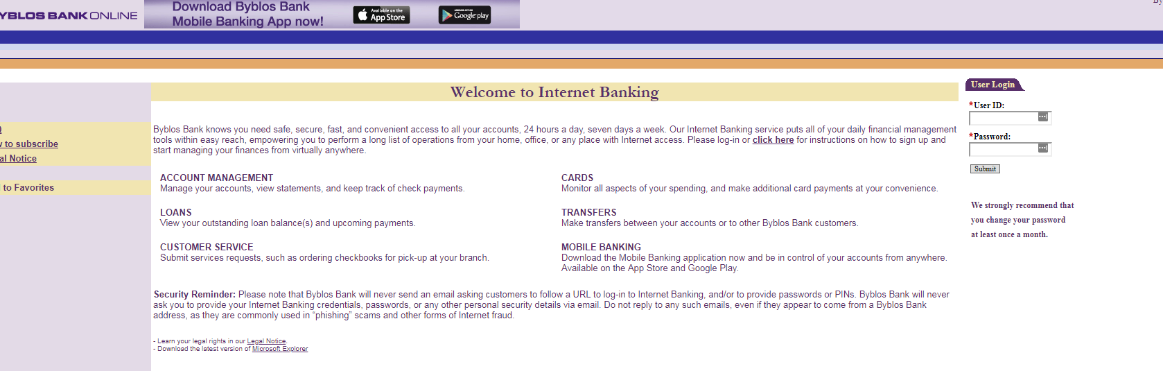 log in byblos bank beirut lebanon internet online bank