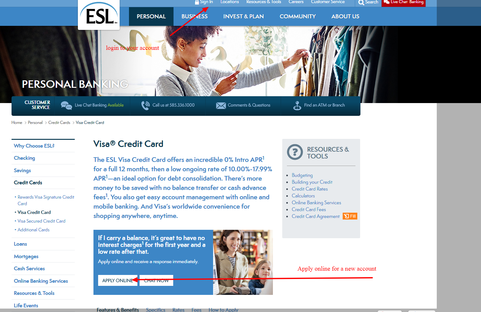 log in to esl fcu visa secured credit card account