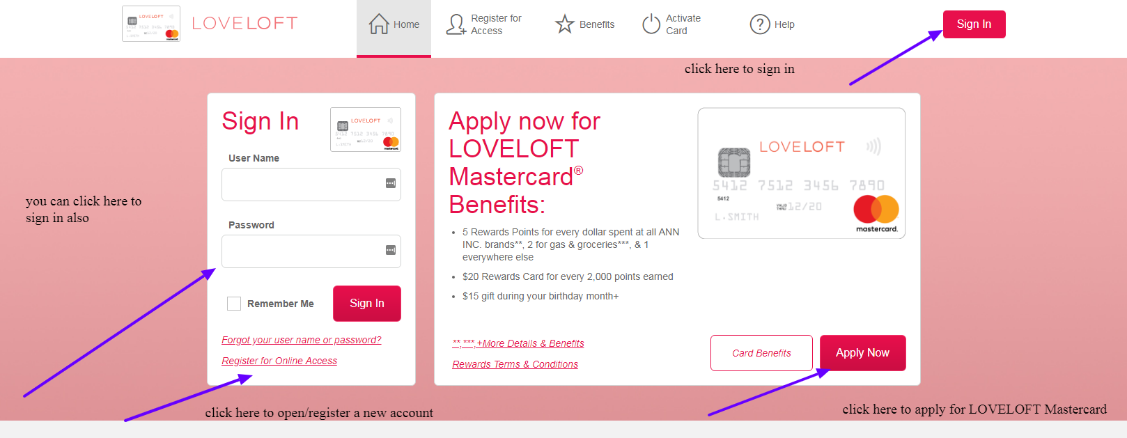 log in to your loveloft mastercardxx account