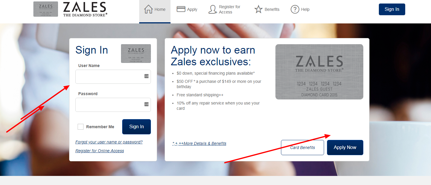 log in to your the zales credit card from citibank na account