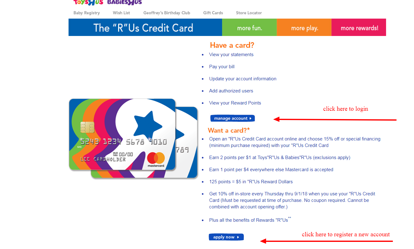 log in to your toys r us and babies r us credit card account