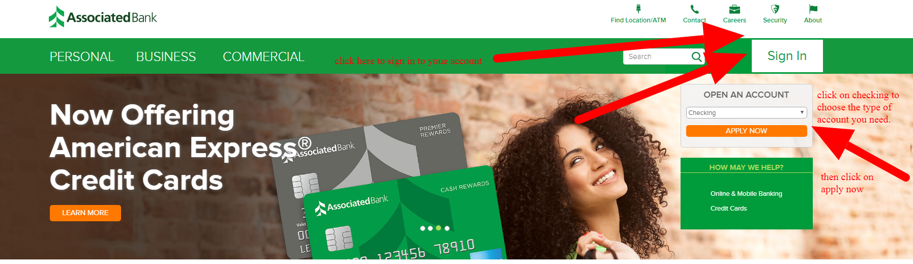 log in to associated bank visa signature bonus rewards card account
