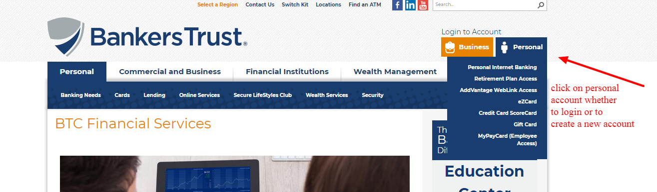 log in to btc financial corp des moines united states internet online bank