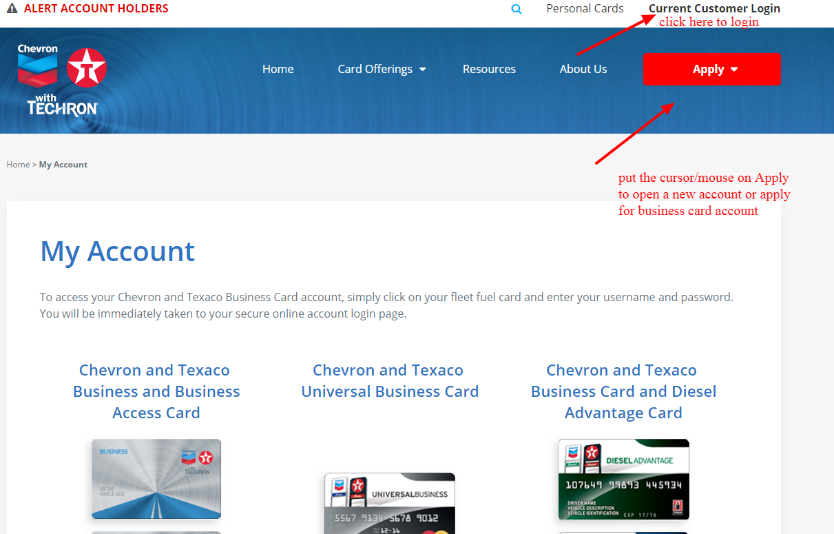 log in to your the chevron and texaco business card account