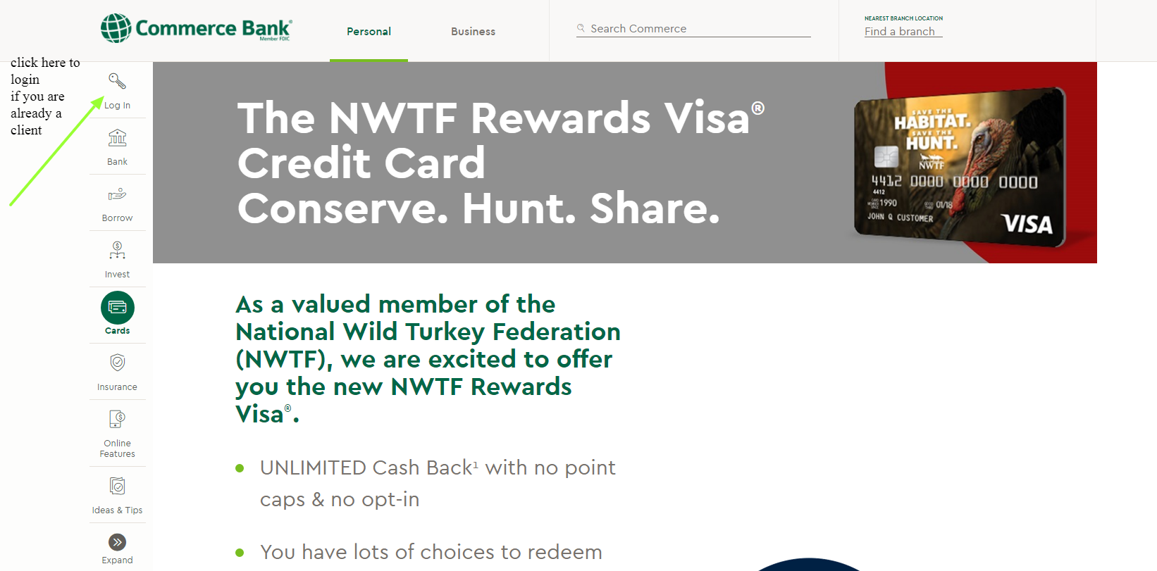 login to nwtf rewards visacredit card commerce bank 1