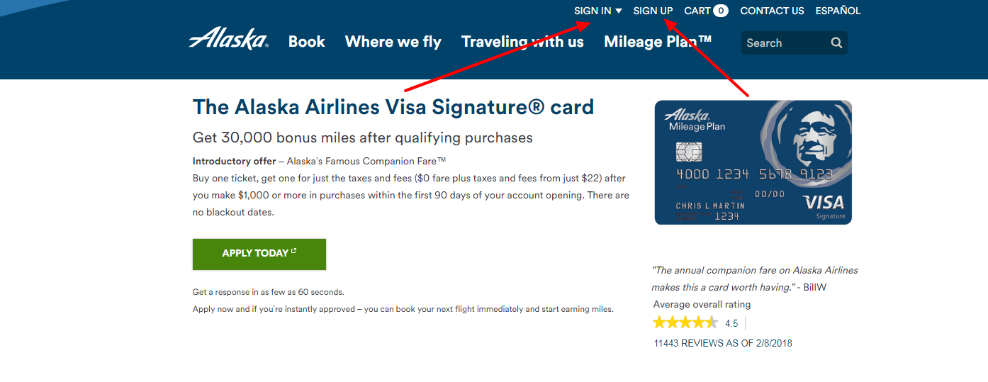log in to alaska airlines visa signature card from bank of america account