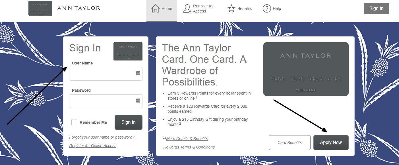 log in to ann taylor card account