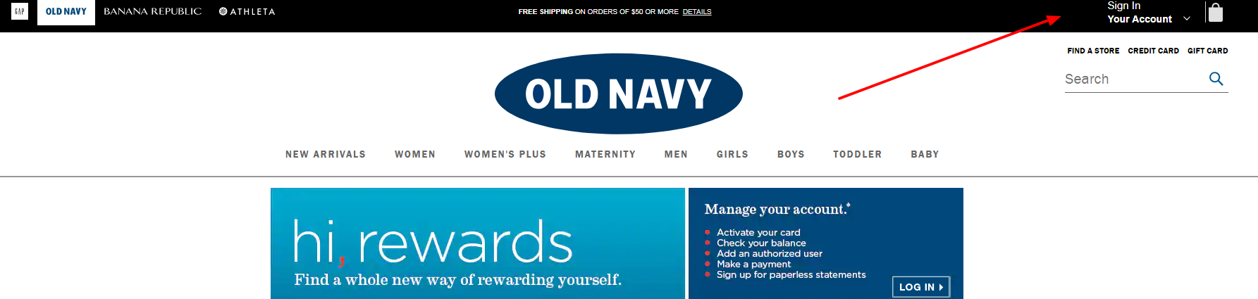 log in to your old navy credit card account