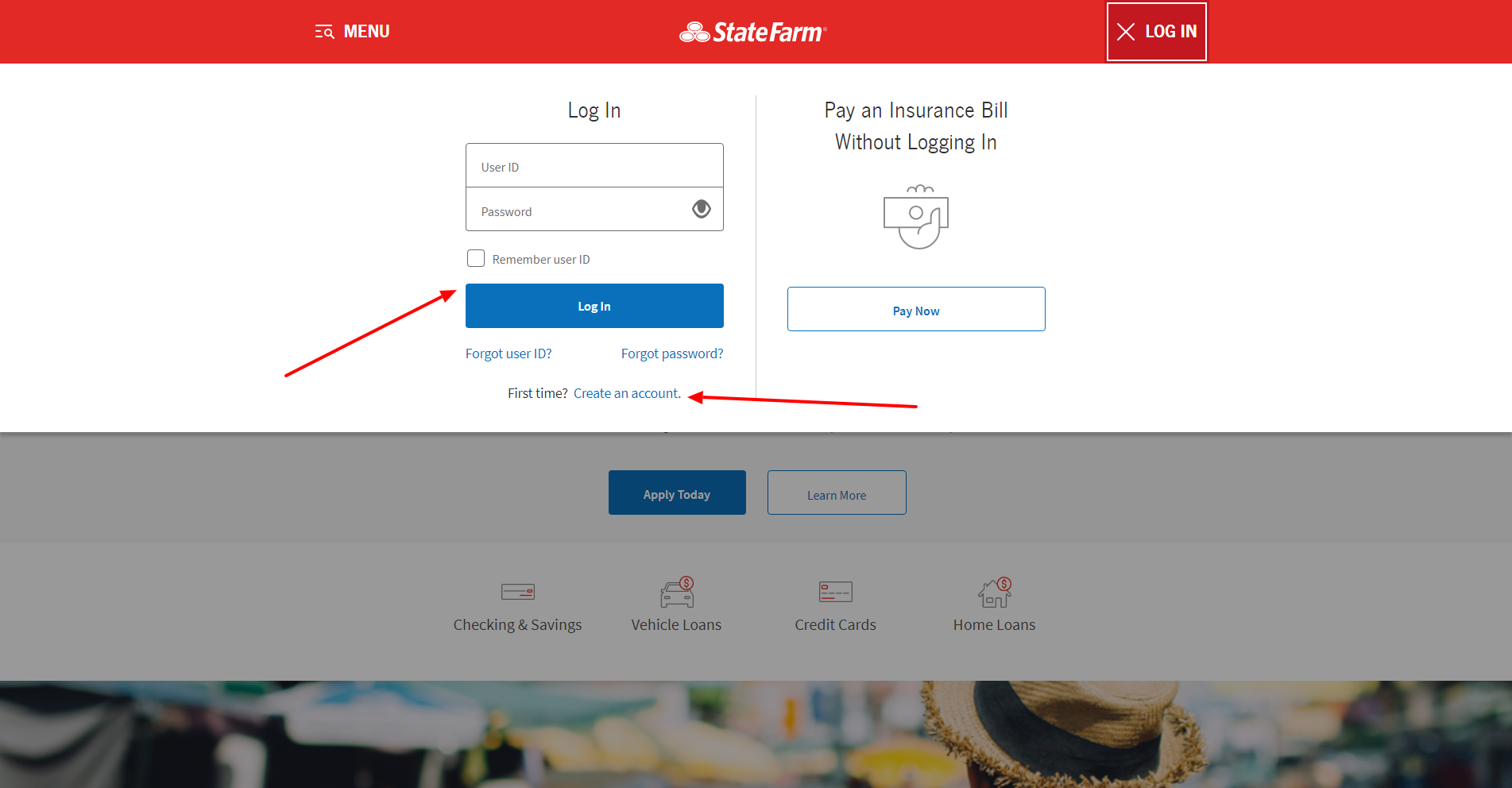 log in to your state farm bankxx business visaxx card account