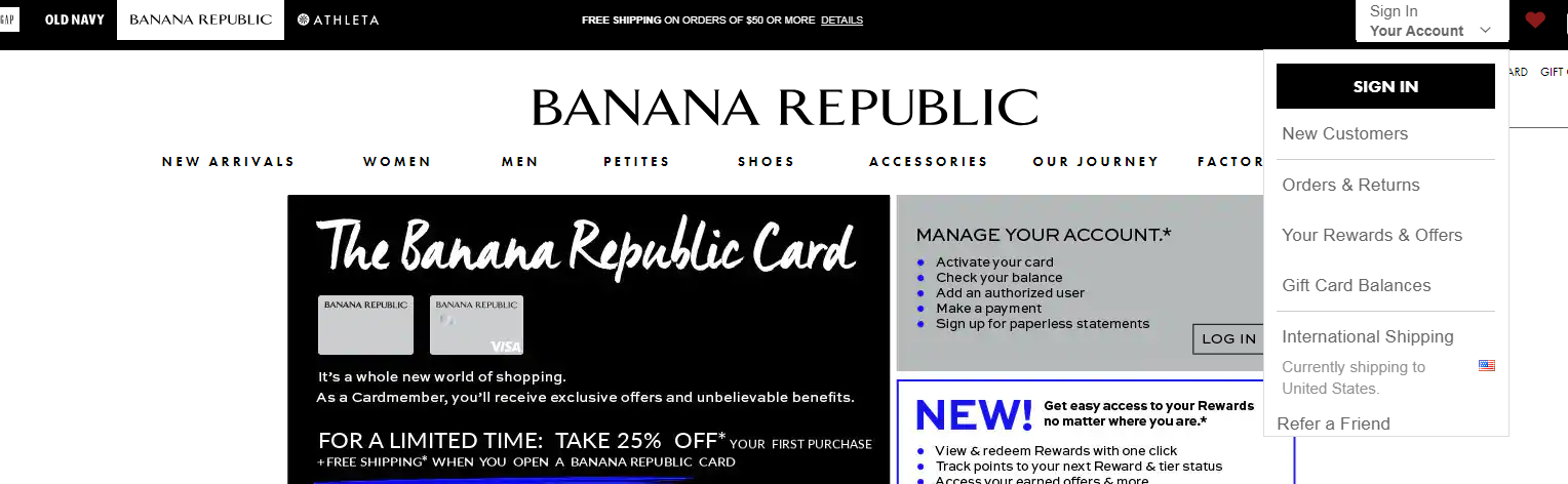 log in banana republic credit card account
