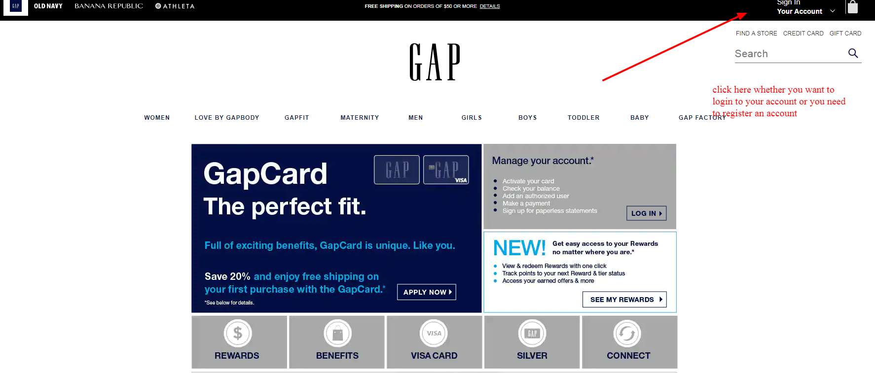 log in to your gap visa card account