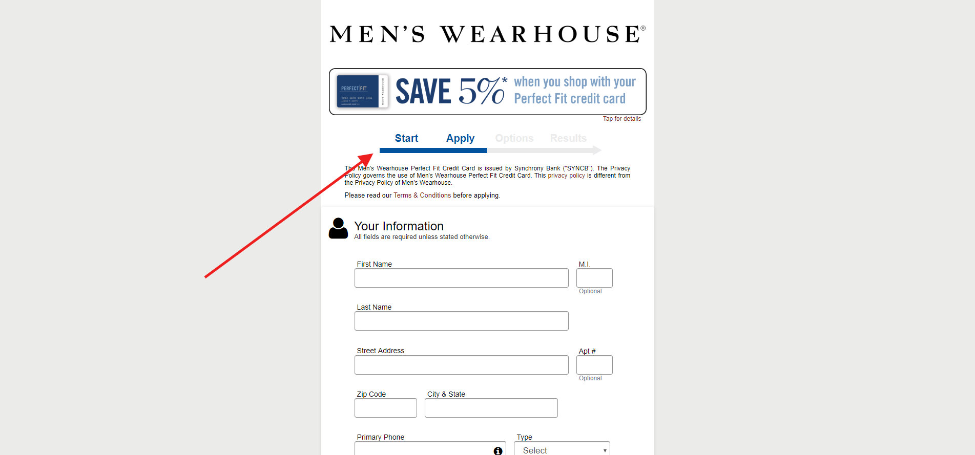 Men's Wearhouse® Perfect Fit® Credit Card  Account