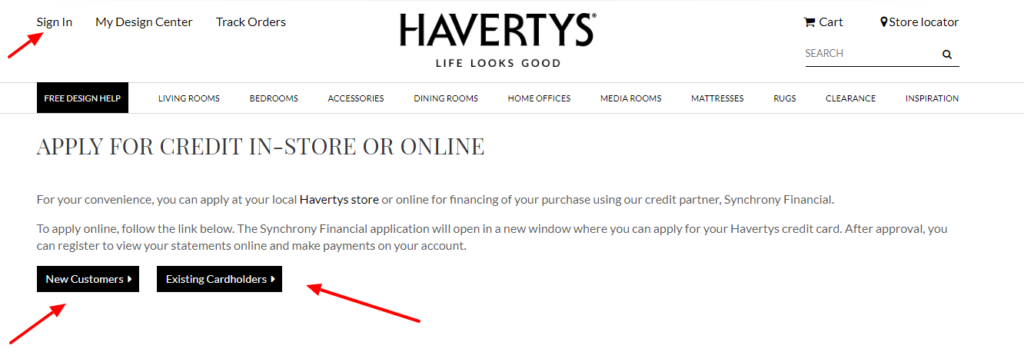 log in to havertys apply for credit 1