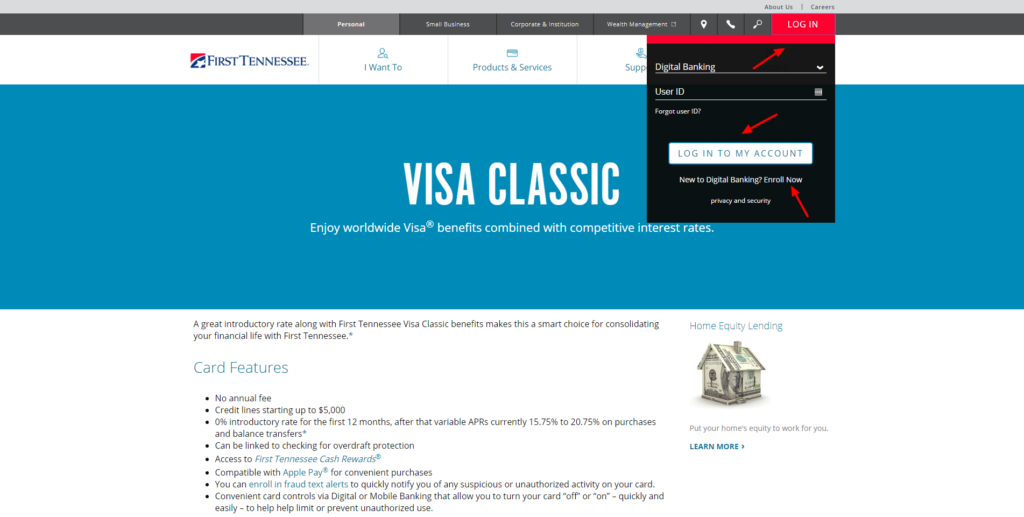 log in to visa classic first tennessee bank