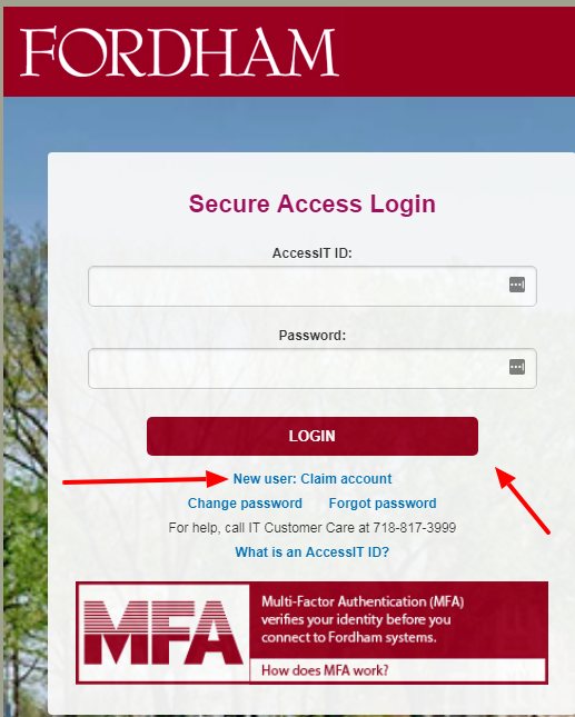 login or register an account with fordham university central authentication service cas