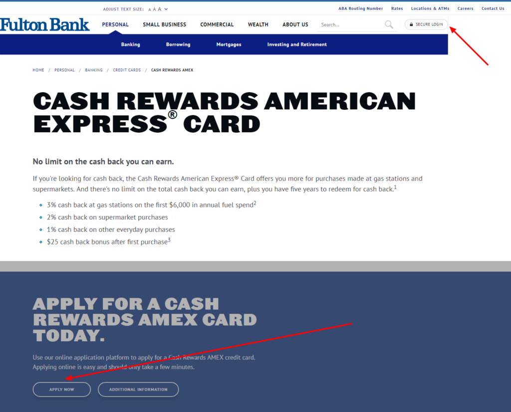 login to cash rewards american express card fulton bank