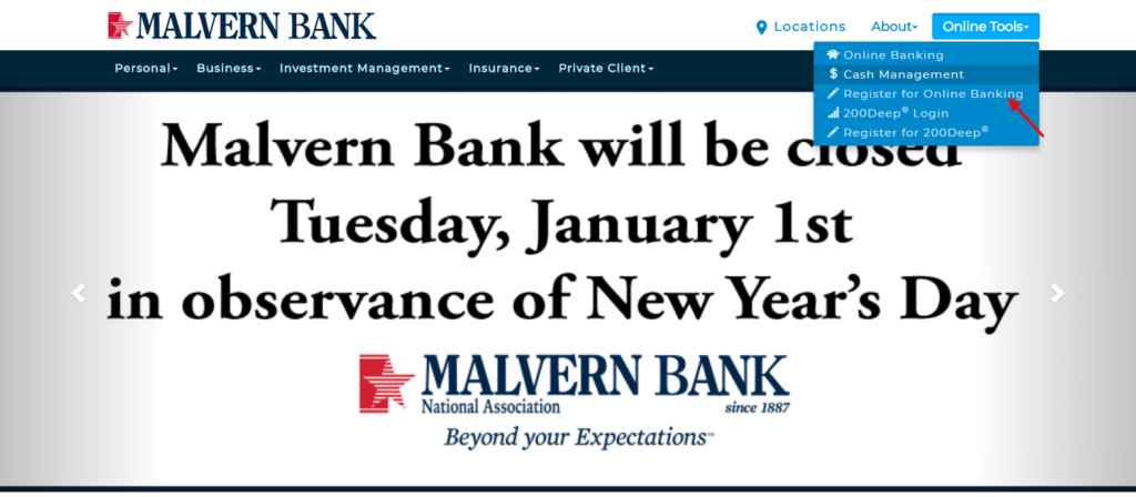 malvern bank register an account