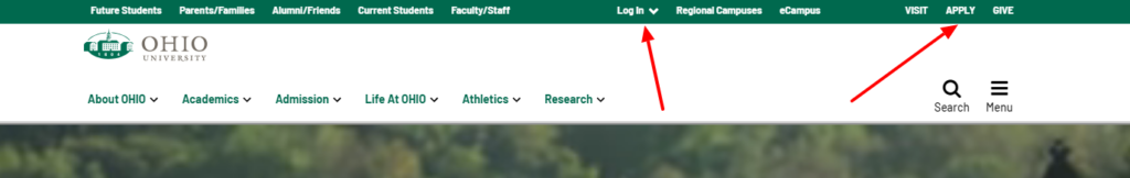 ohio university homepage register and login to your accounty