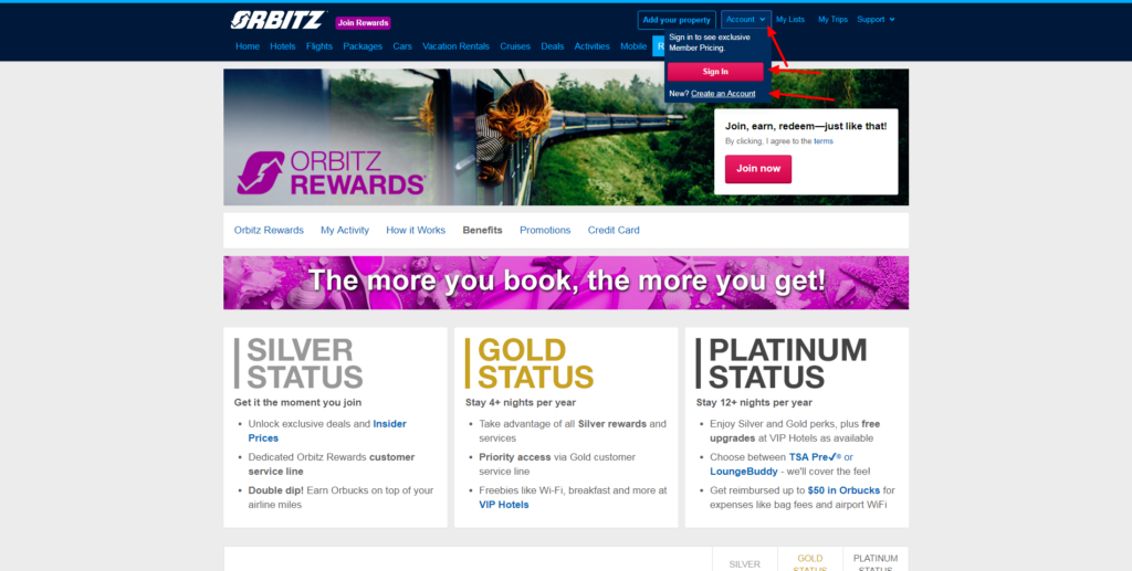 orbitz visa platinum credit card login