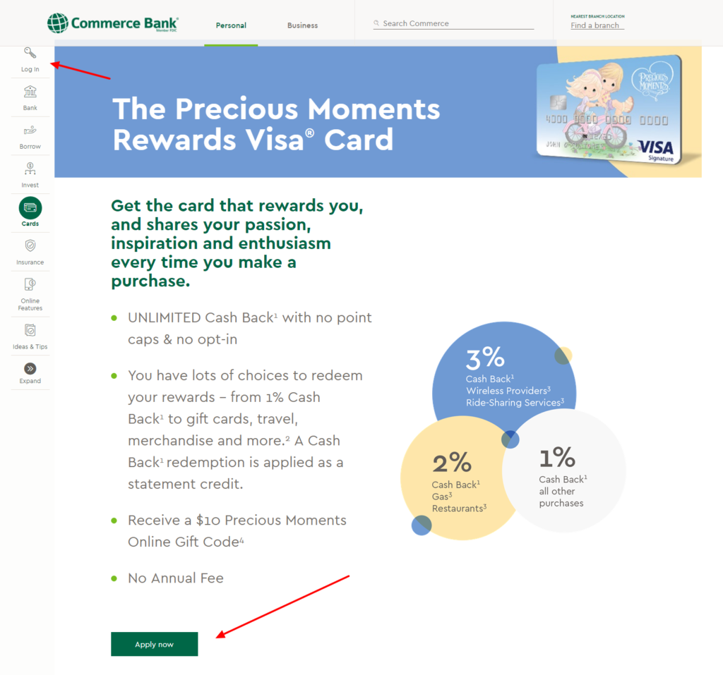 precious moments rewards visa card commerce bank