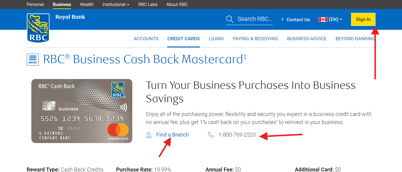RBC® Business Cash Back MasterCard‡ Account