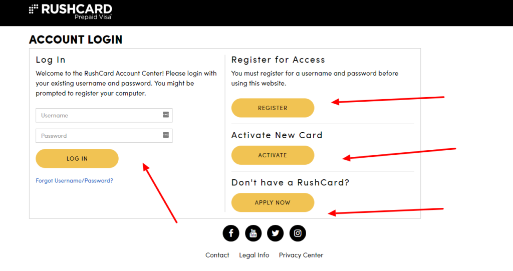 rushcard prepaid visa card register and activate