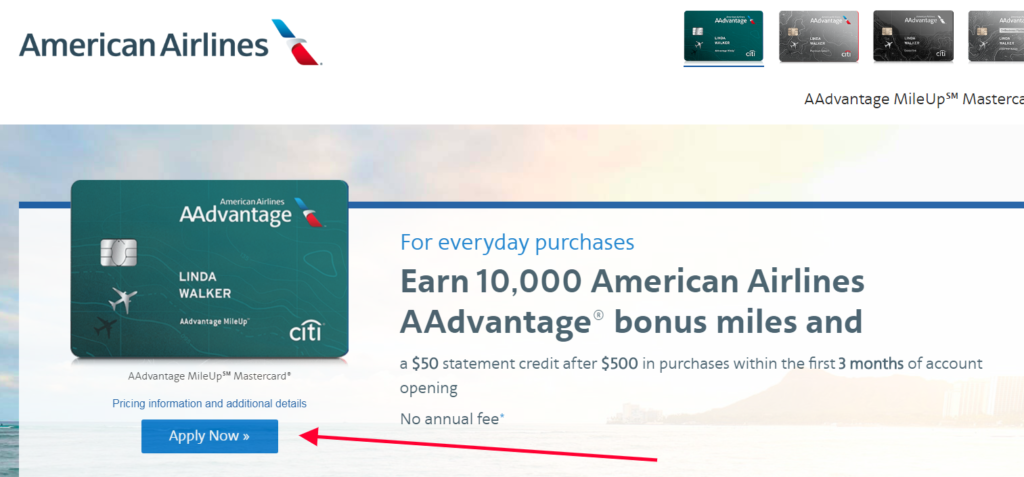 apply for american airlines aadvantage mileup mastercard