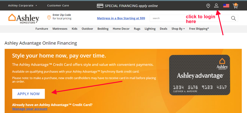 login apply for ashley homestore credit card