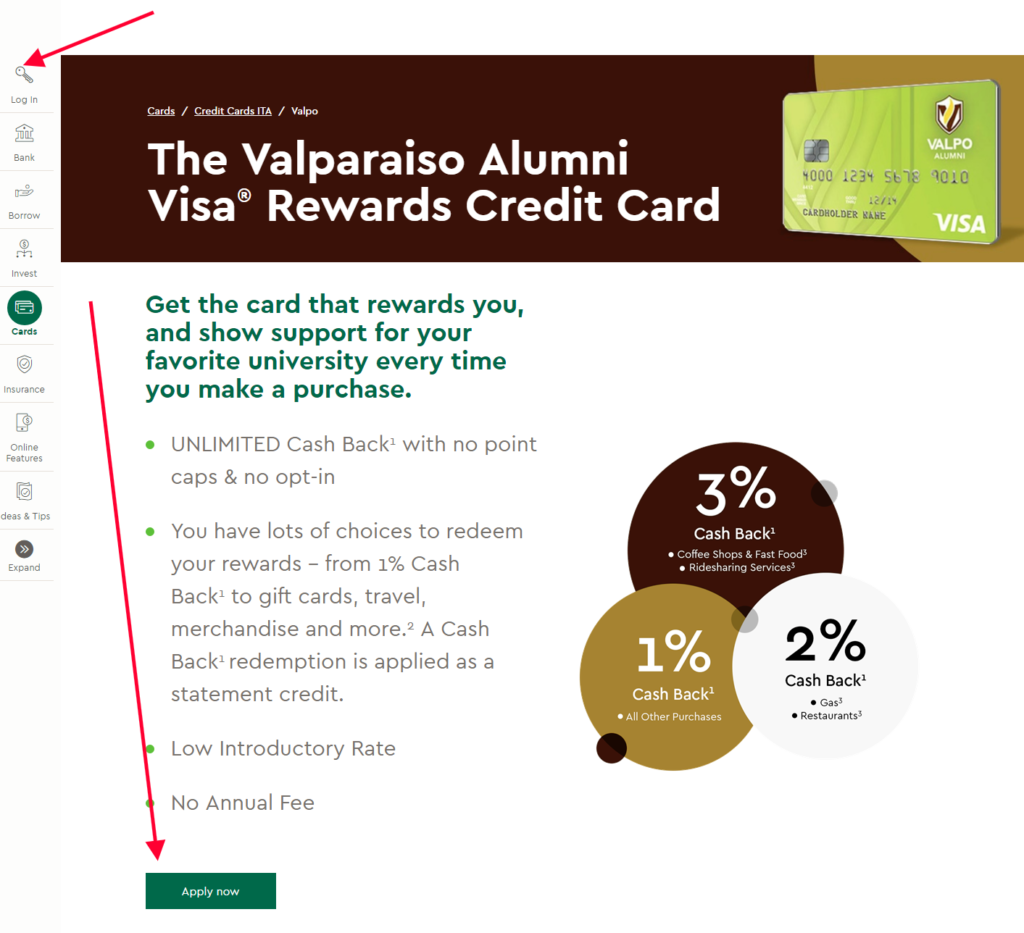 valparaiso alumni visa rewards credit card commerce bank