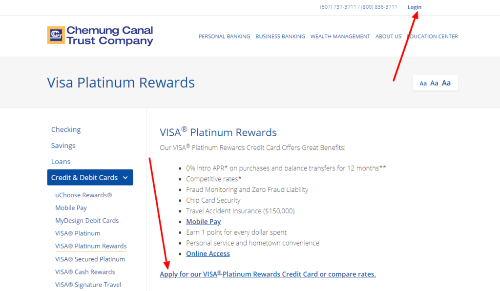 visa platinum rewards chemung canal trust company