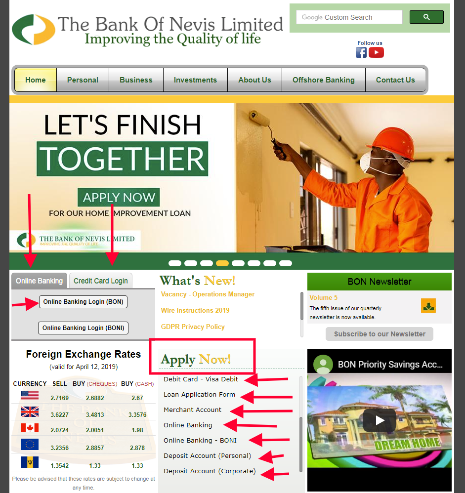 apply and login to bank of nevis