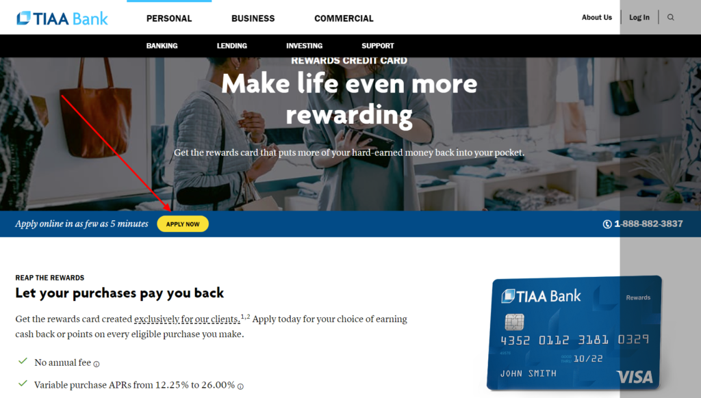 apply for rewards credit card tiaa bank