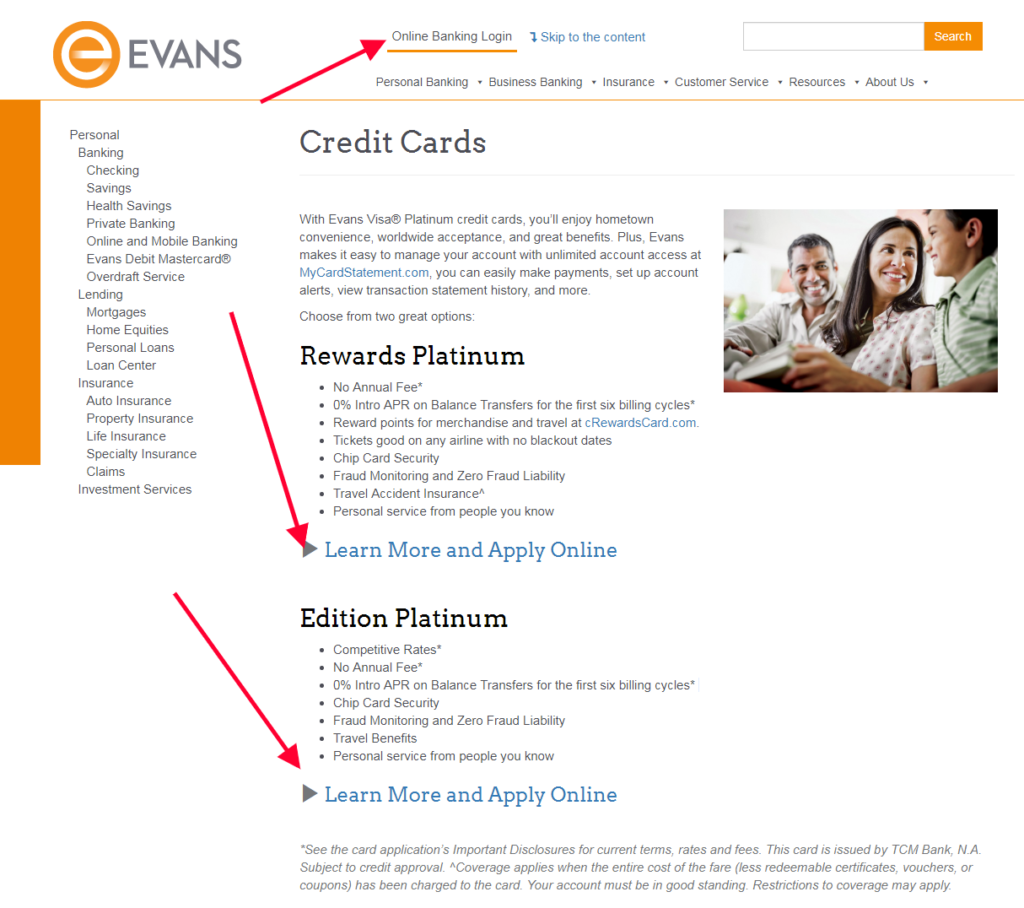 evans visa rewards platinum credit card