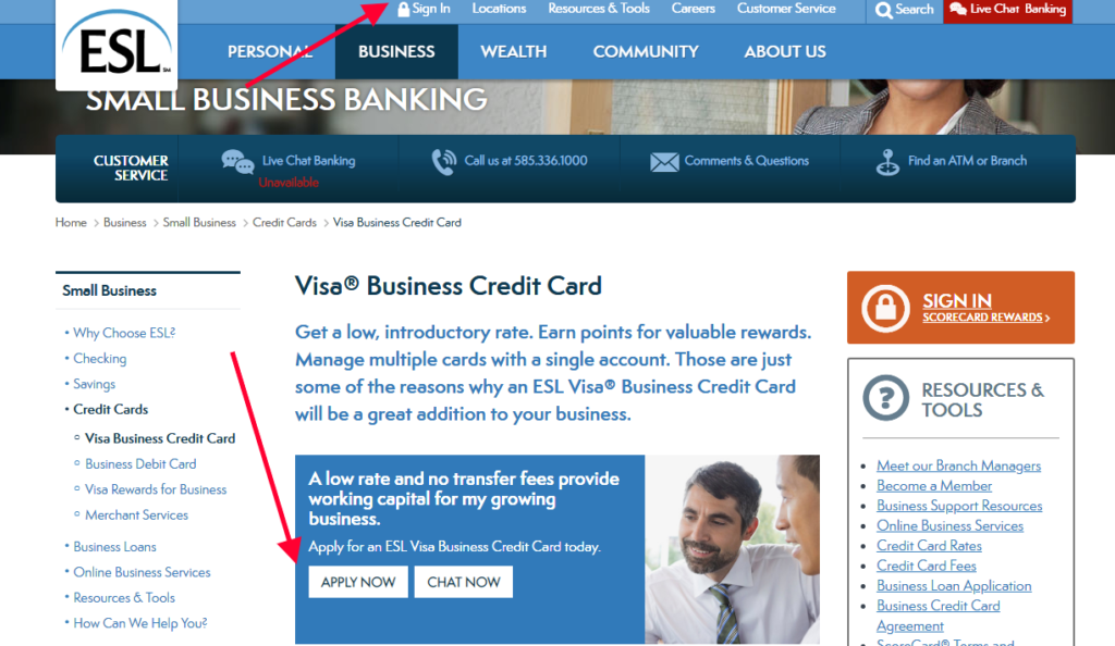 login to visa business credit card esl federal credit union