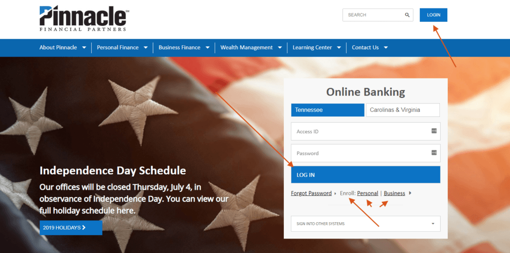 login to your account and register for internet online banking pinnacle financial partners