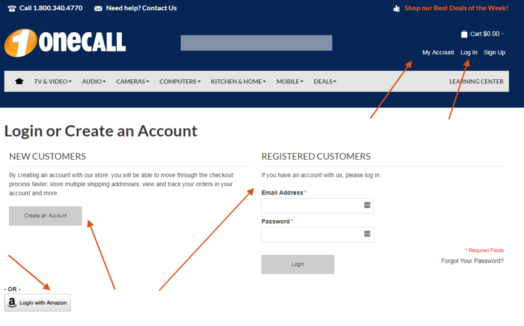 customer login one call credit card and new account creation